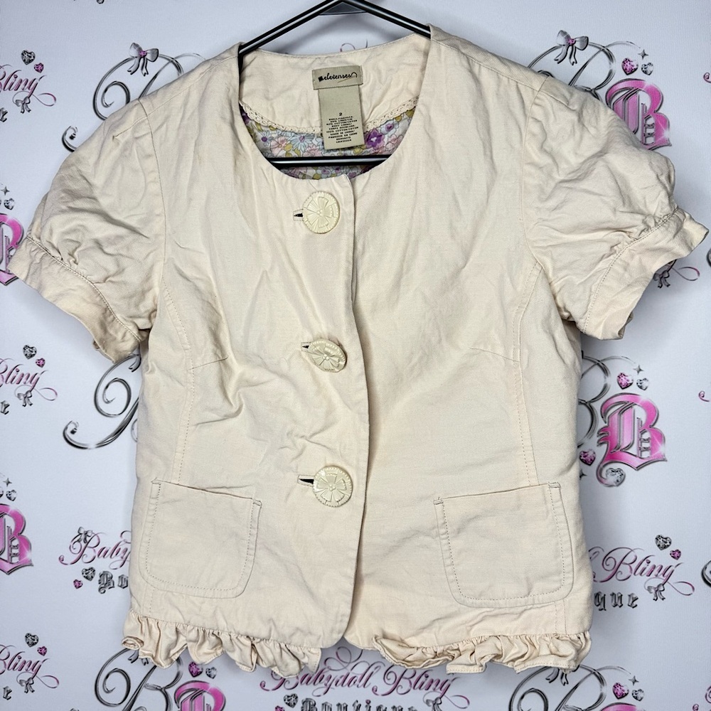 Elevenses blazer tshirt cardigan style top button up beige tan cream floral 💐